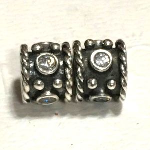 PAIR of Pandora charms "Onyx crown" #790221CZ hallmark S925 ALE